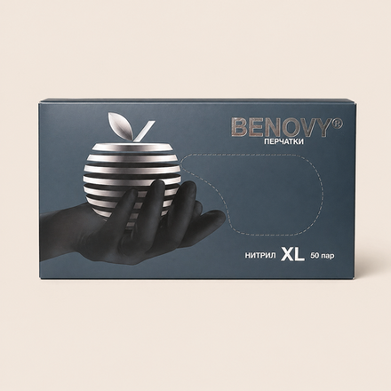 Benovy Перчатки нитриловые черные размер XL, 100шт