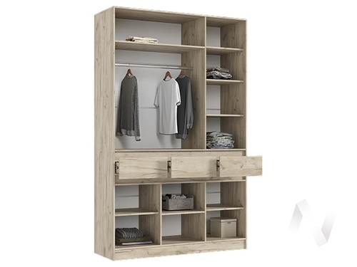 Шкаф 3-х ств МС Роджина (дуб крафт серый/кашемир; дуб крафт серый)