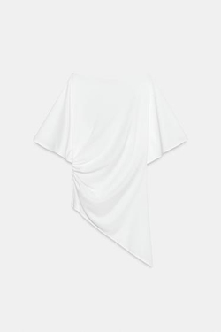 ZARA ТОП АСИММЕТРИЧНОГО КРОЯ СО СБОРКАМИ, ЖЕЛТОВАТО-БЕЛЫЙ