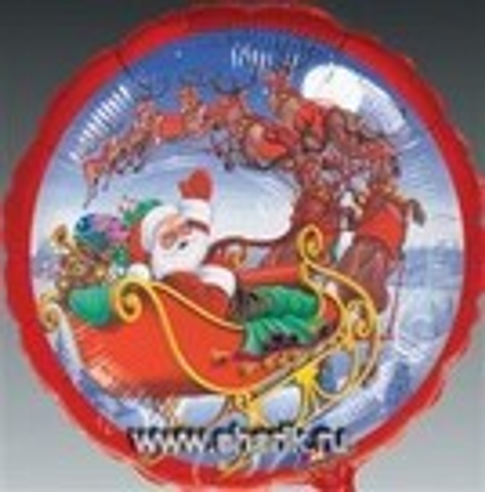 А 18" Круг  Новый год санта на санях