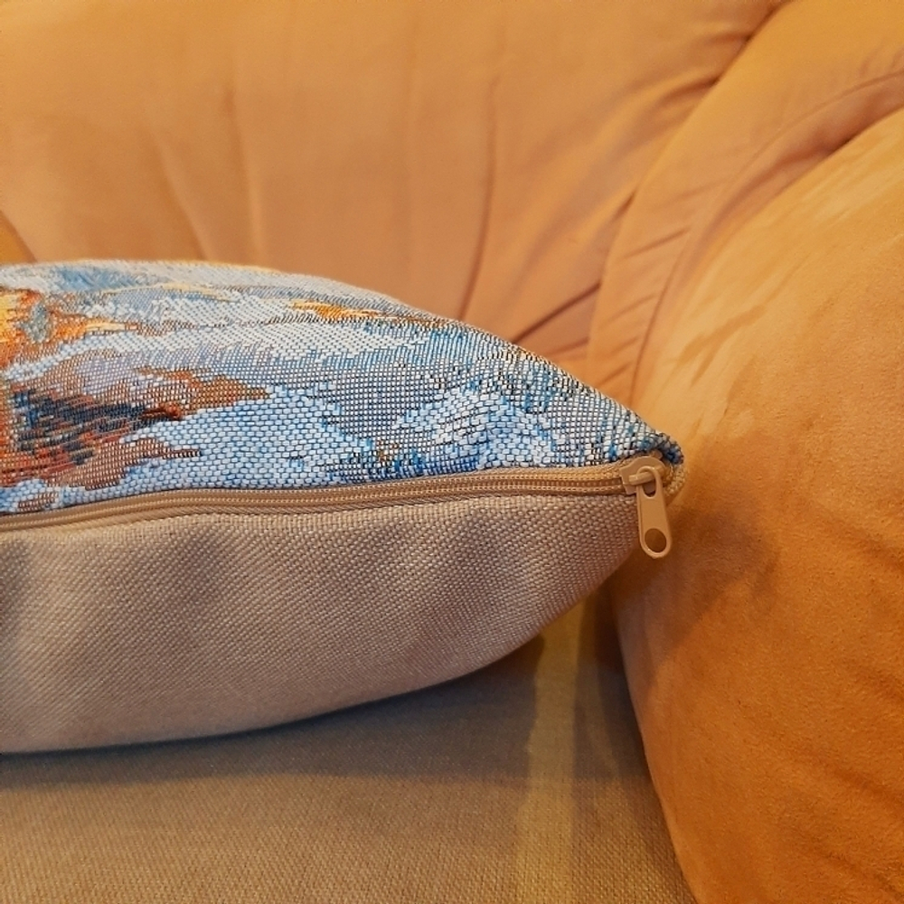 Наволочка гобеленовая декоративная для интерьерной подушки Зимний домик 47*47