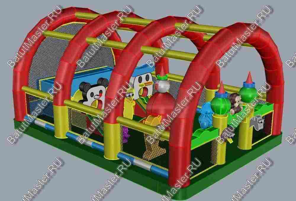 Коммерческий надувной батут "Зверята с крышей" 10*6*6 м