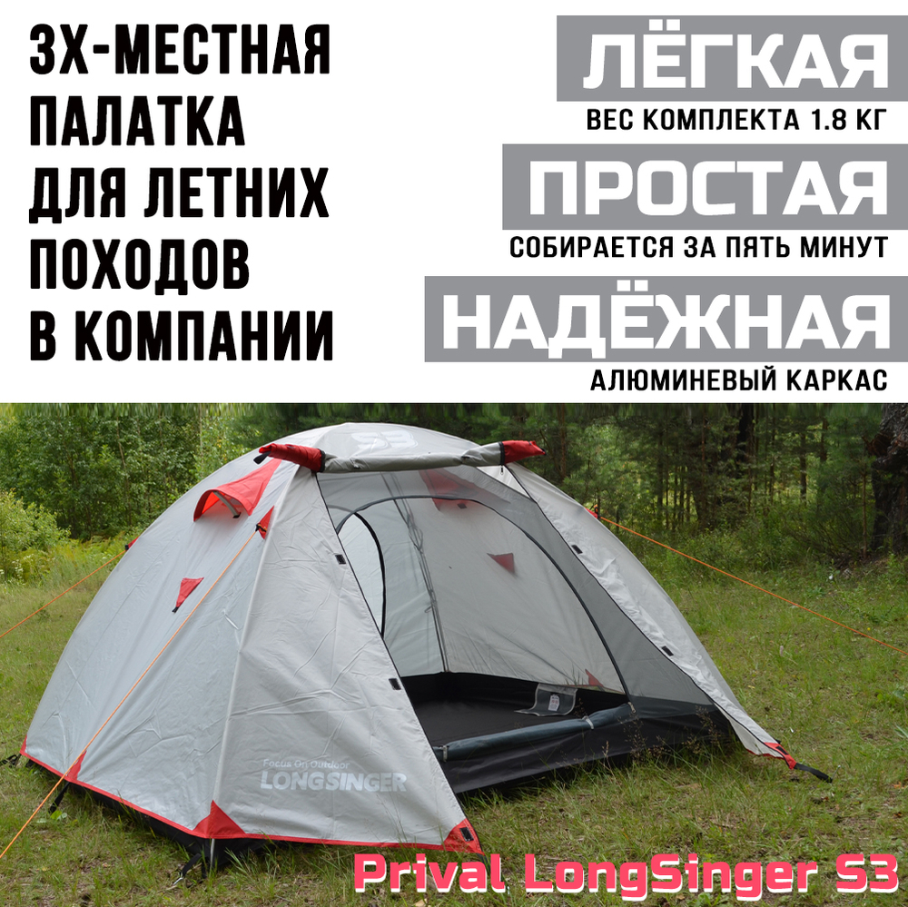 Палатка 3-местная трекинговая Prival LongSinger S3, голубой