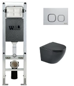 Унитаз подвесной WeltWasser AMBERG 350 ST + HEIMBACH 043 MT-BL + AMBERG RD-WT черный матовый, безободковый, с крышкой микролифт, слив-торнадо, с инсталляцией и белой кнопкой
