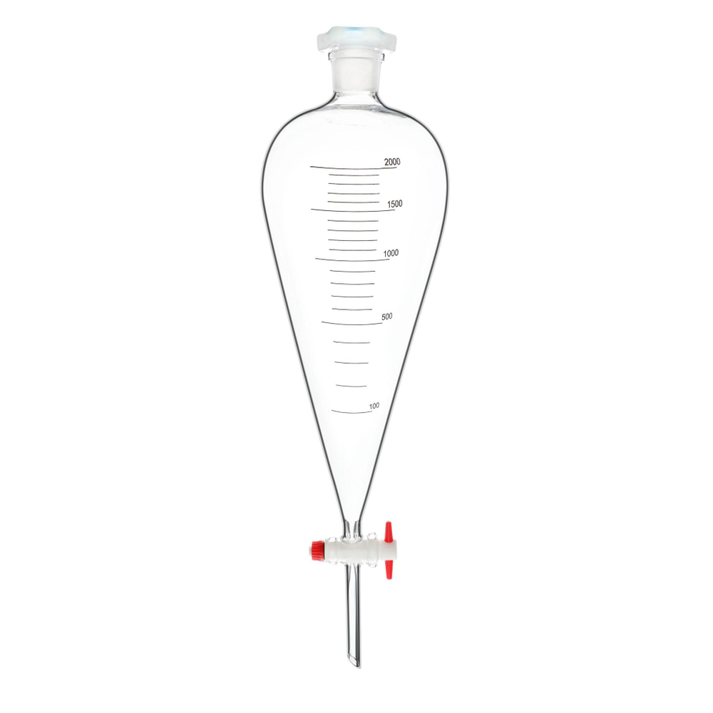 Воронка делительная грушевидная, 2000 мл, шлиф 29/32, с PTFE краном и пробкой