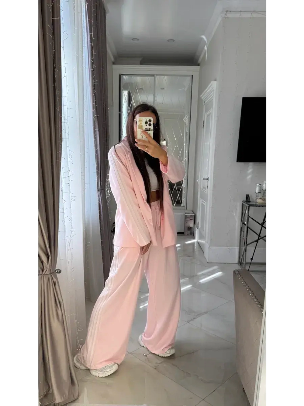 Костюм двойка брючный трикотажный в рубчик oversize