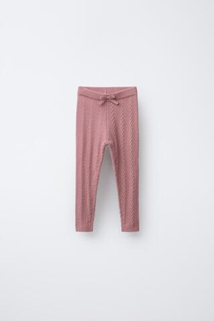 ZARA ТРИКОТАЖНЫЕ ЛЕГИНСЫ С КОСАМИ, МЯГКИЙ РОЗОВЫЙ