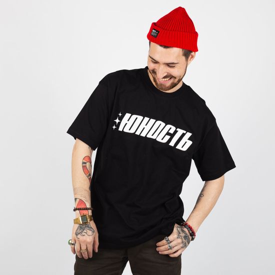 Футболка ЮНОСТЬ™ «Tri-Stars» - белый лого Черный