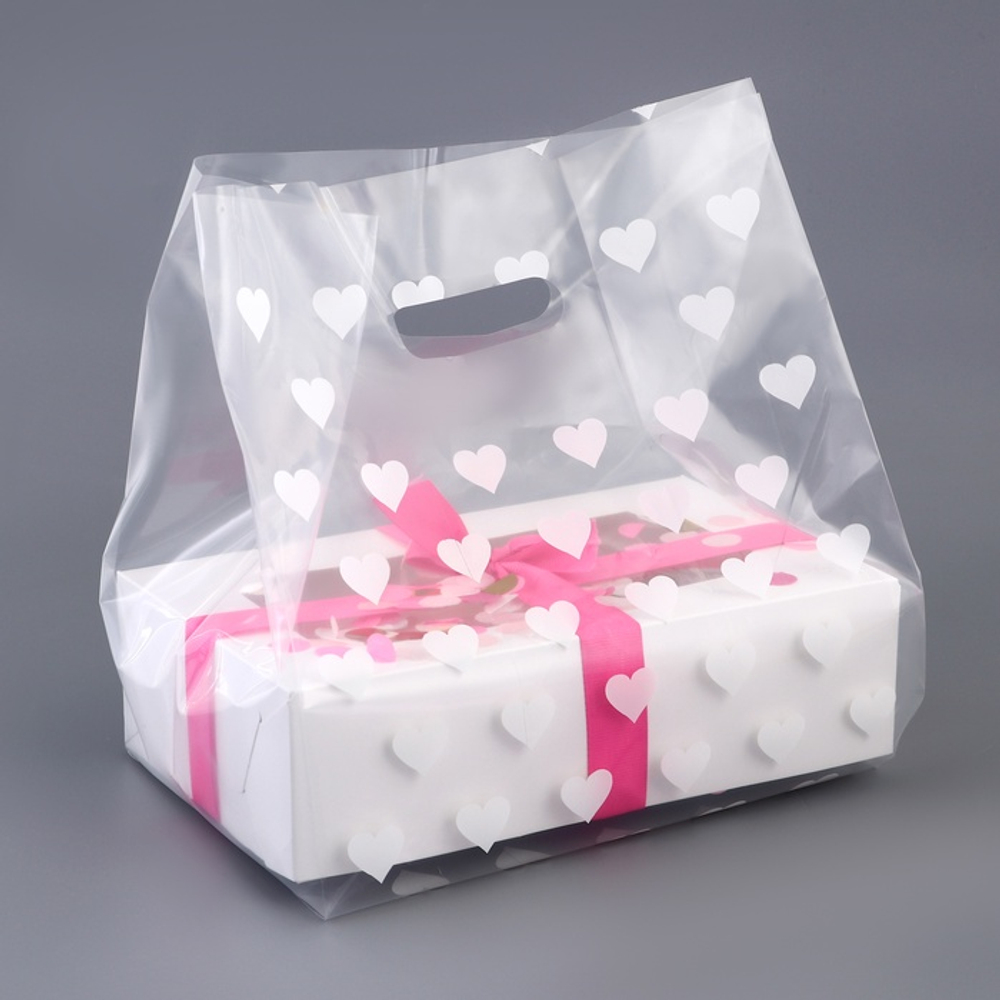 Пакет под кулич/торт/бенто Сердечки. (Дно 25х15см)