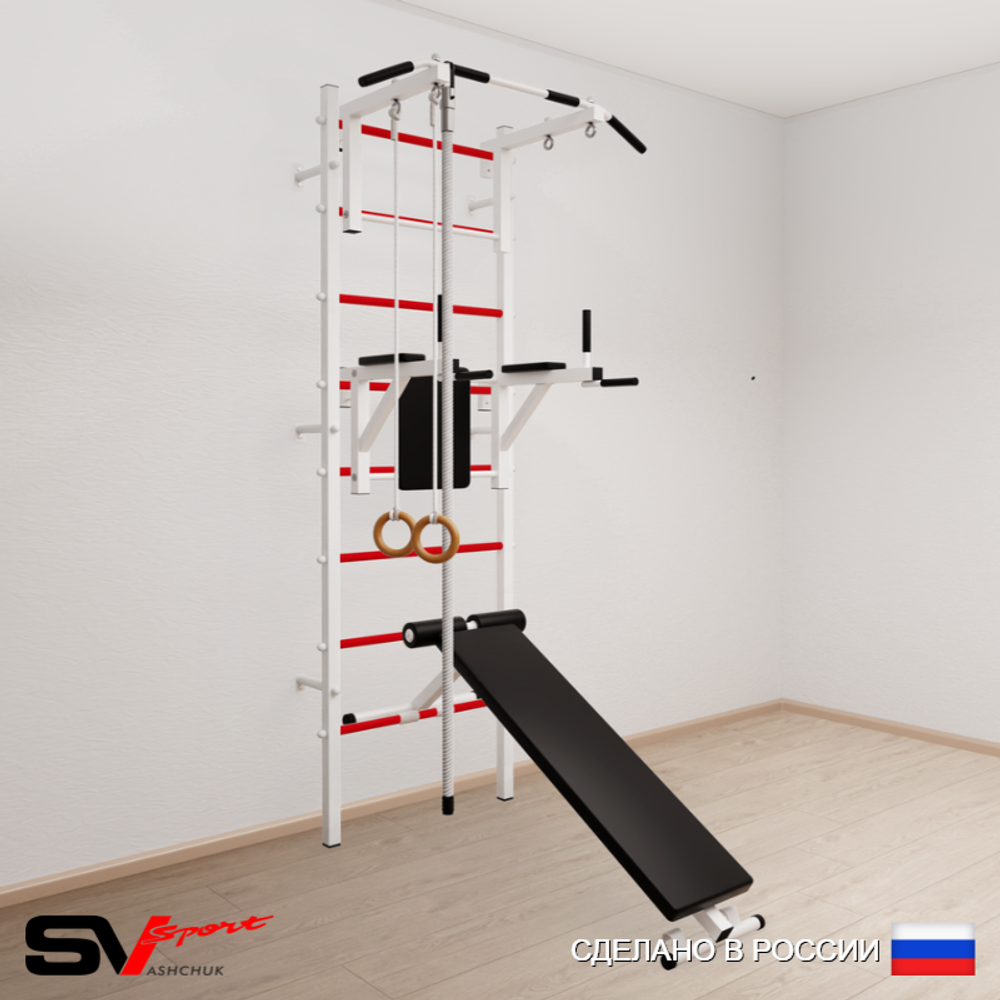 Шведская стенка Sv Sport усиленная 684 (Турник стандарт/Брусья/Скамья/Канат/Кольца)