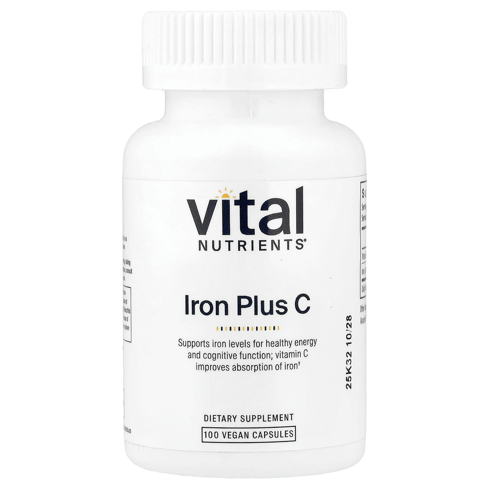 Vital Nutrients, Iron Plus C, 100 веганских капсул