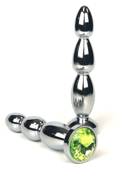 Серебристая анальная пробка-ёлочка с лаймовым кристаллом - 12 см. (Цвет: лаймовый)