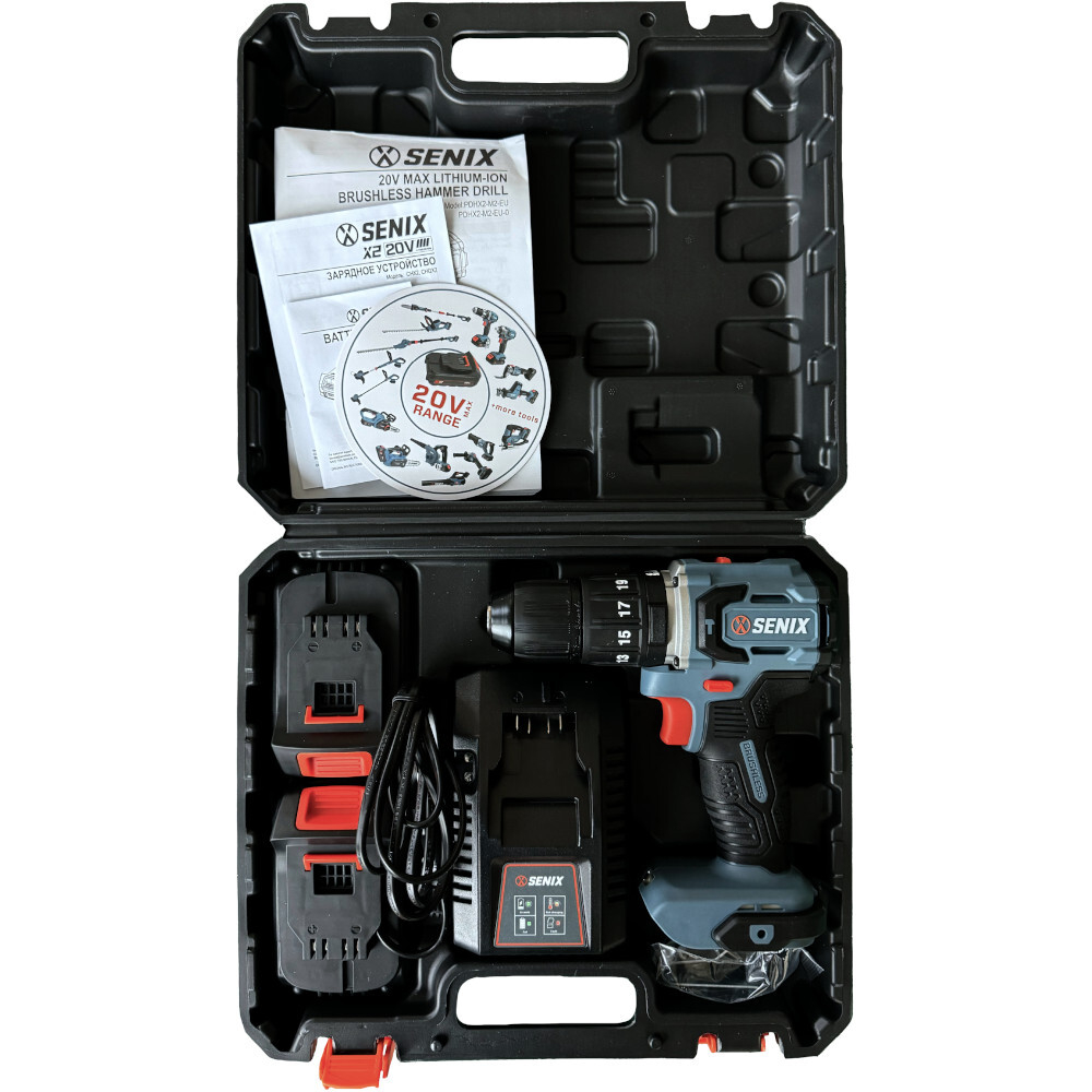 Дрель ударная аккумуляторная SENIX PDHX2-M2-EU KIT 2акб. зу. кейс