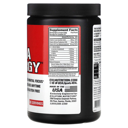 EVLution Nutrition, BCAA Energy®, фруктовый пунш, 288 г (10,16 унции)