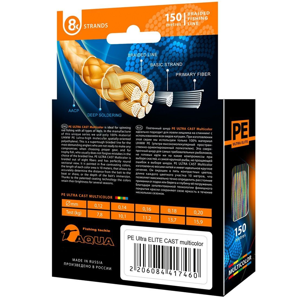 Плетеный шнур для рыбалки ELITE CAST MULTICOLOR 0,18mm
