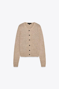ZARA ТРИКОТАЖНЫЙ КАРДИГАН В СТИЛЕ РУСТИК, ПЕСОЧНЫЙ/КОРИЧНЕВЫЙ