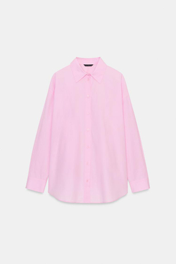 ZARA РУБАШКА ОВЕРСАЙЗ ИЗ ПОПЛИНА, РОЗОВЫЙ
