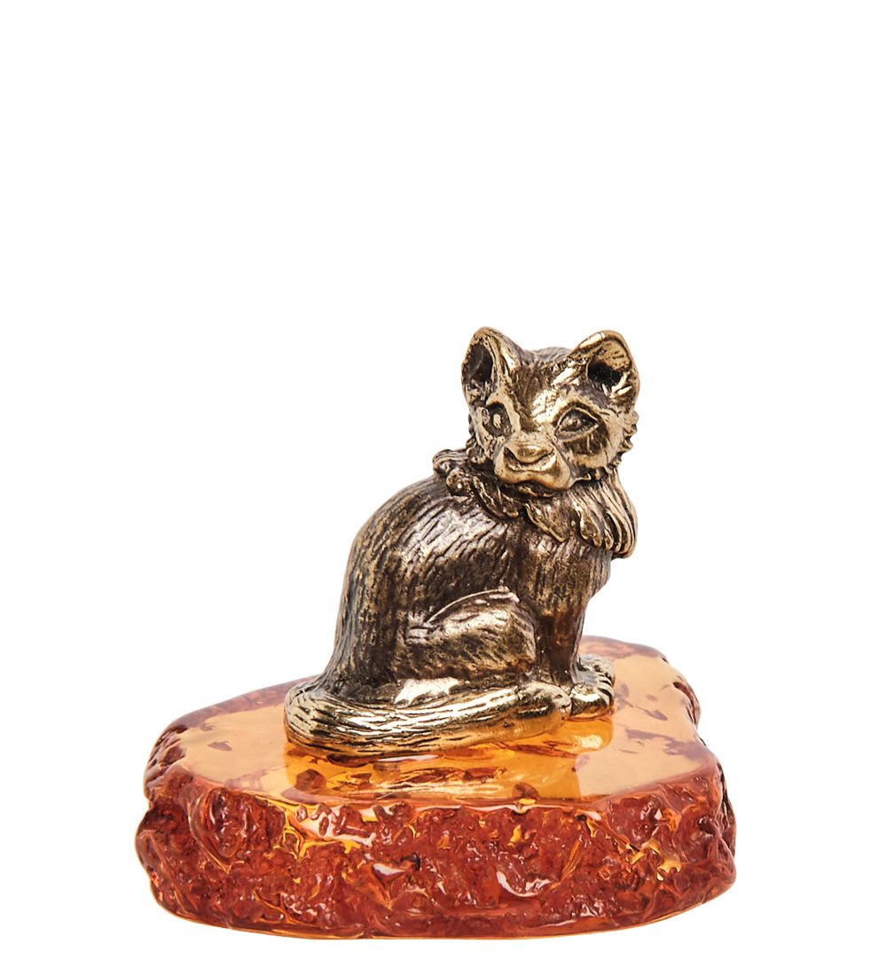 Народные промыслы AM-1162 Фигурка «Песец» (латунь, янтарь)