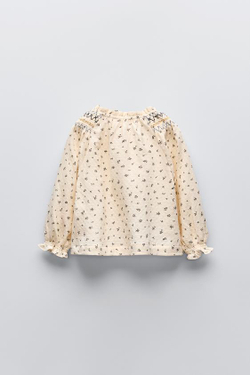 ZARA РУБАШКА С ВЫШИВКОЙ И ПРИНТОМ, ЭКРЮ