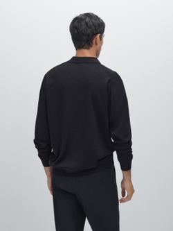 Massimo Dutti Трикотажное свитер поло из 100% мериносовой шерсти, темно-синий