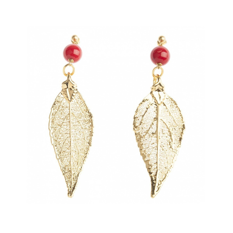 Серьги листья Ester Bijoux Вишня OR1194/31- G BR/R