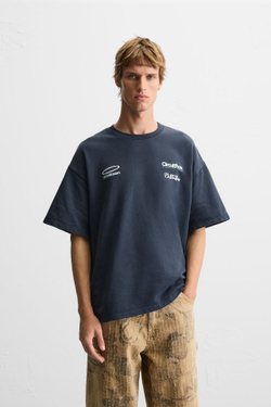 ZARA ТОЛСТОВКА С ГРАФИЧЕСКИМИ ПРИНТАМИ, СИНИЙ