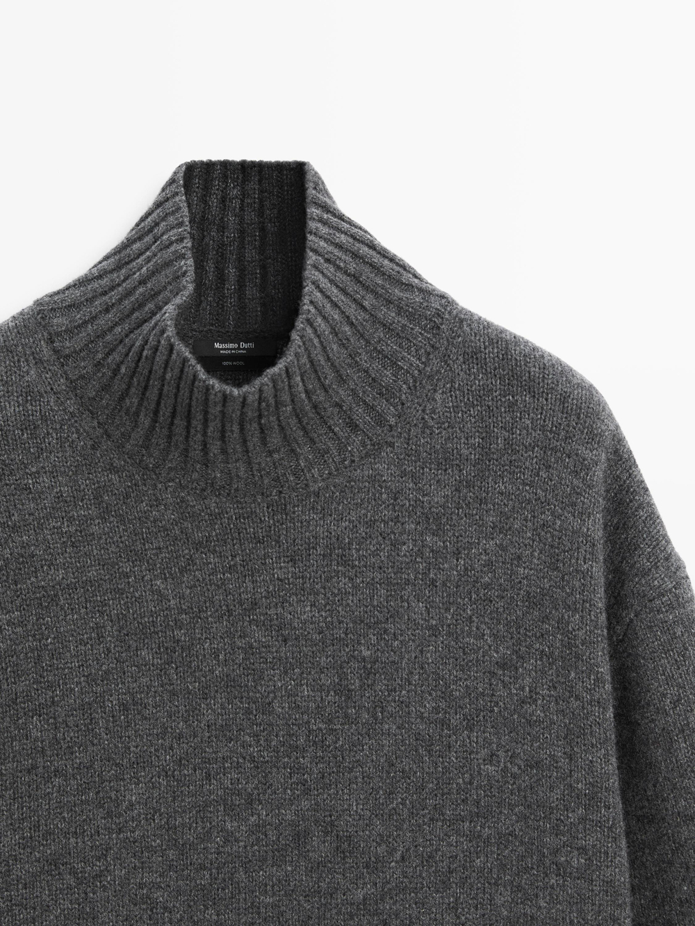 Massimo Dutti Шерстяной вязаный свитер с высоким воротником, серый