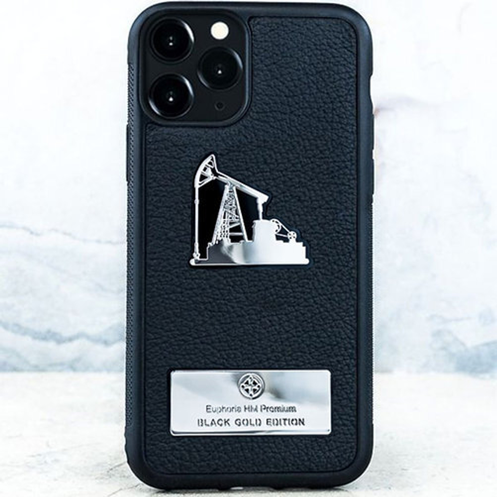Эксклюзивный чехол iPhone с нефтяной вышкой - Euphoria HM Premium - нефтянику, натуральная кожа, ювелирный сплав