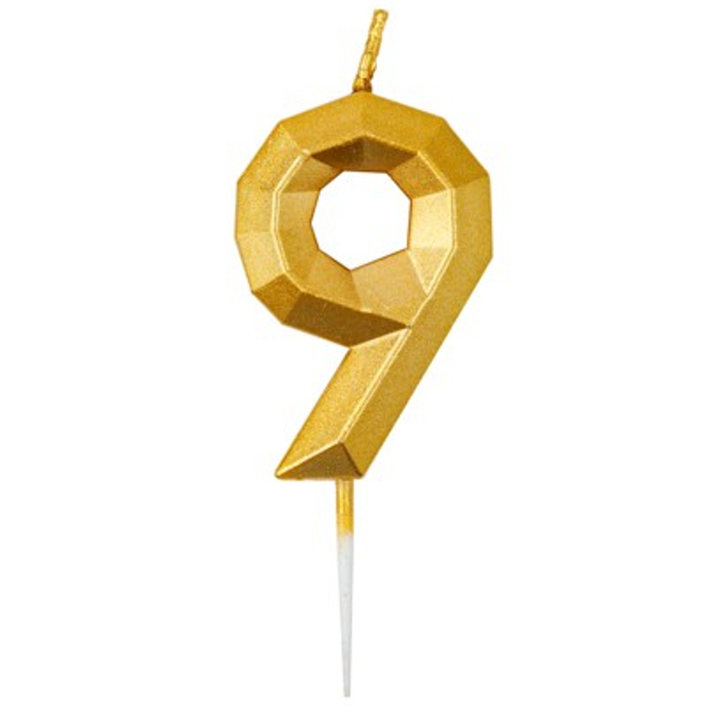 Свеча -цифра "9" Диамант Золото 4,5см