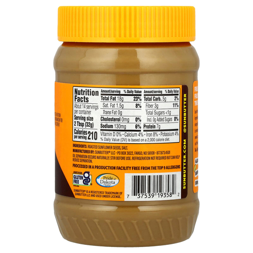 SunButter, Подсолнечное масло, без сахара, 454 г (16 унций)