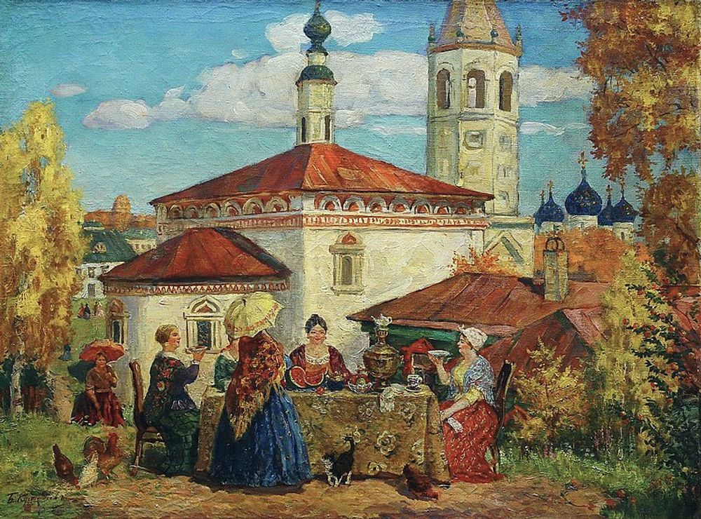 В старом Суздале, Кустодиев Борис Михайлович, картина (репродукция), Настене.рф