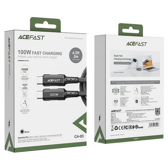 Кабель AceFast C4-03 USB-C - USB-C 2 м 100W (AF-C4-03-BK) Black