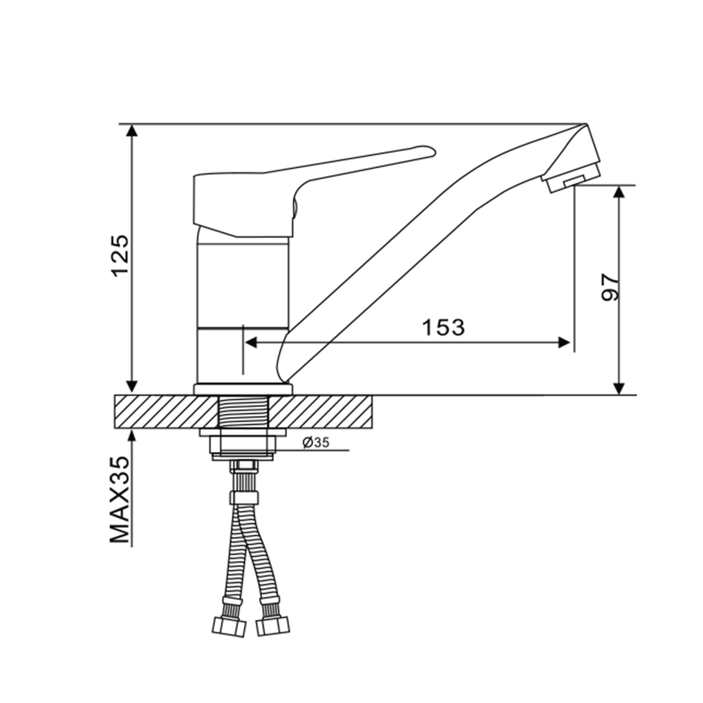 Смеситель для кухни 35к G4536 GAPPO длинный пов. излив, п/гайку, ХРОМ