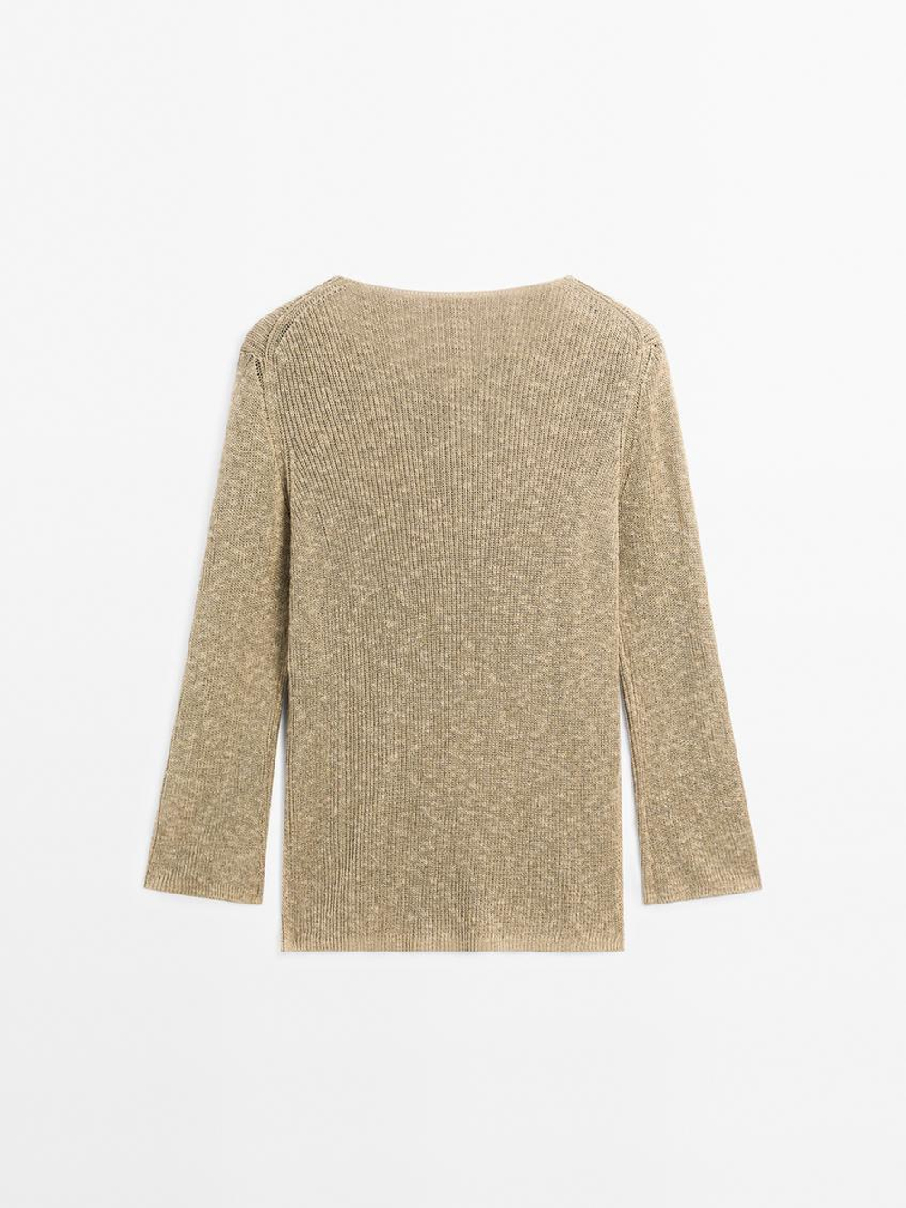 Massimo Dutti Свитер из смесового хлопка, зеленоватый