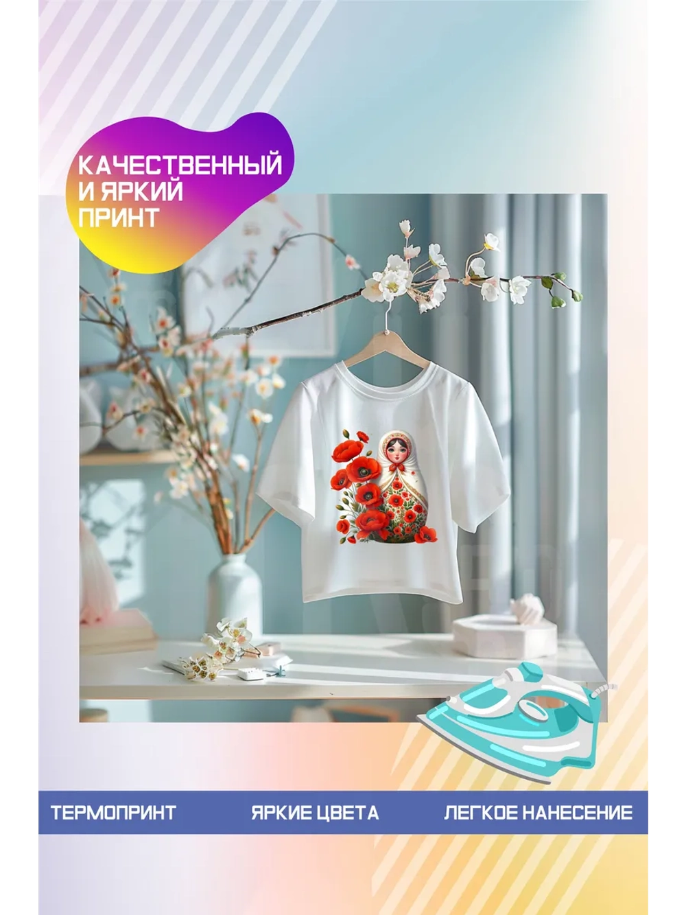 Термонаклейка на одежду, термопринт Матрешка