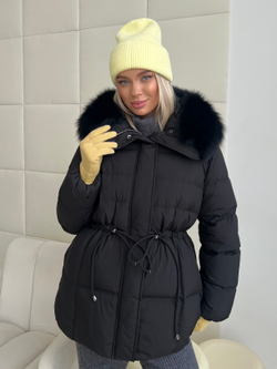 Пуховик Fresh миди с кулиской черный