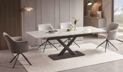 "Юпитер" стол интерьерный раздвижной обеденный из керамики, цвет белый глянцевый