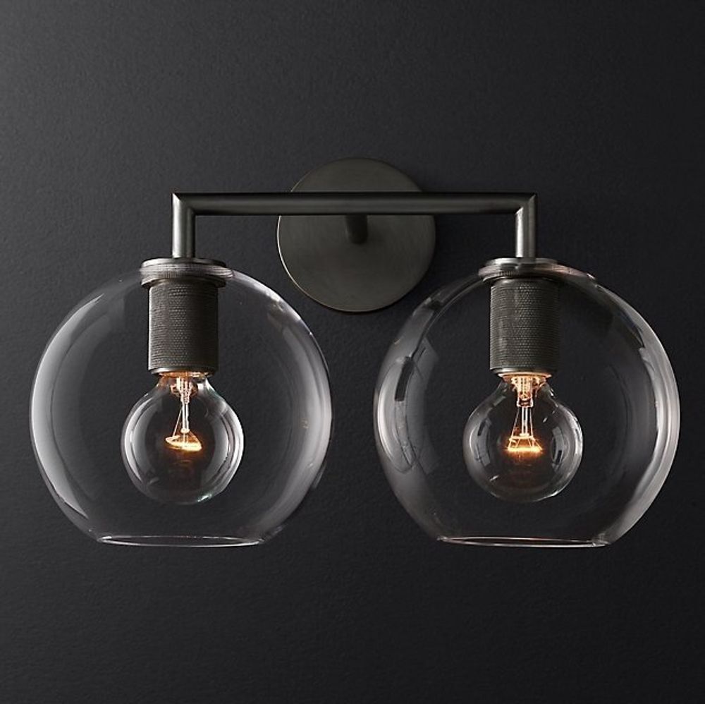 Бра Rh Utilitaire Globe Shade Double Sconce Black By Imperiumloft
