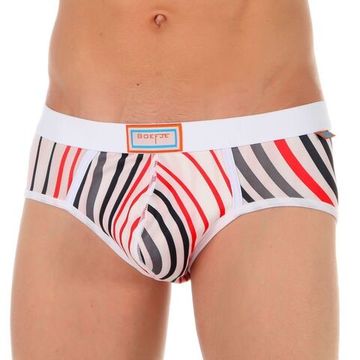 Мужские трусы брифы бежевые в разноцветную полоску Boefje
