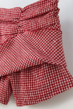 ZARA ЮБКА-ШОРТЫ ИЗ КРЕПА В КЛЕТКУ, КРАСНЫЙ