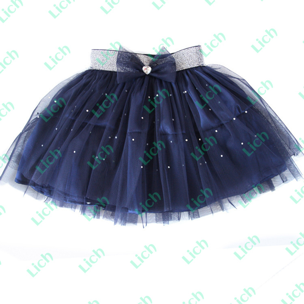 Юбка двухслойная с бантом, блестящим поясом и стразами