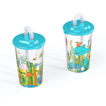 Стакан детский с трубочкой и декором "морской мир" 400 мл (голубой)