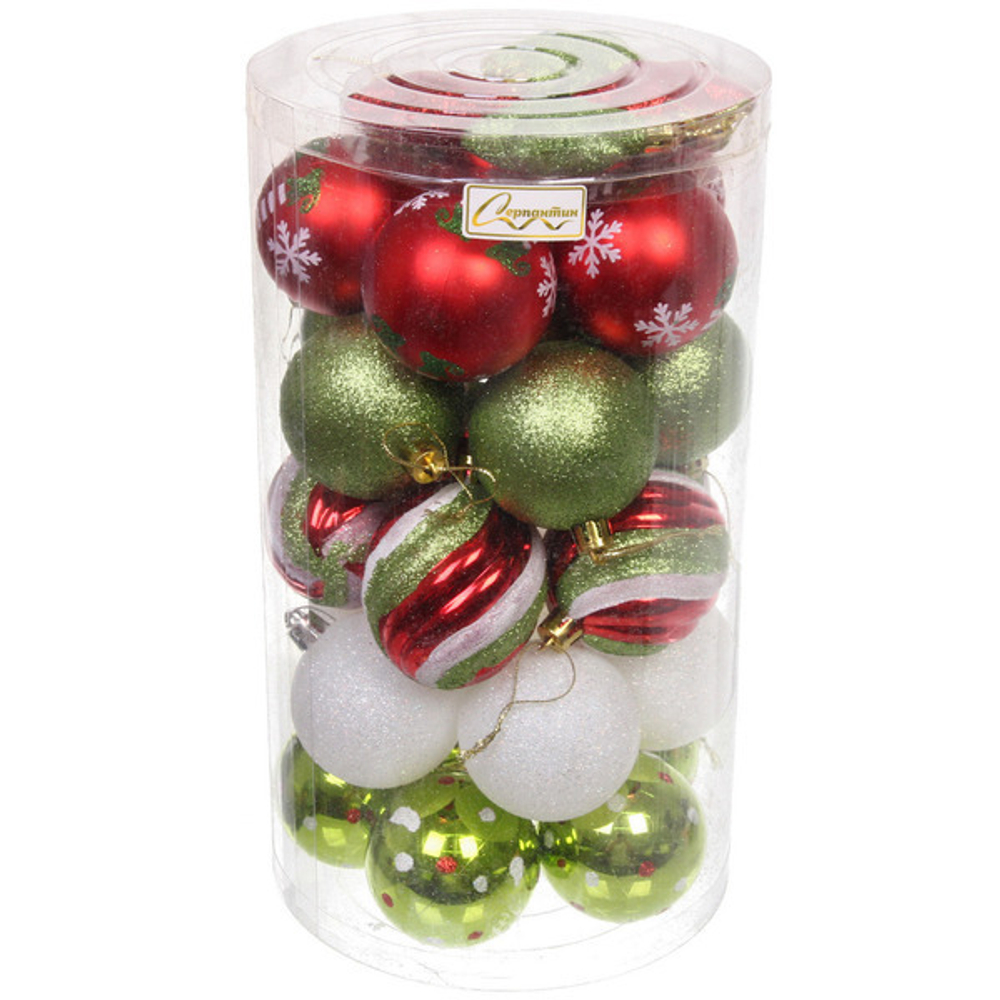 Набор ёлочных украшений «Праздничное настроение» 30 предметов, Красный/Зелёный/Белый