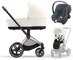 Коляска 3 в 1 Cybex Priam IV Rosegold complete и автокресло Aton B2 i-Size Steel Grey Off White
