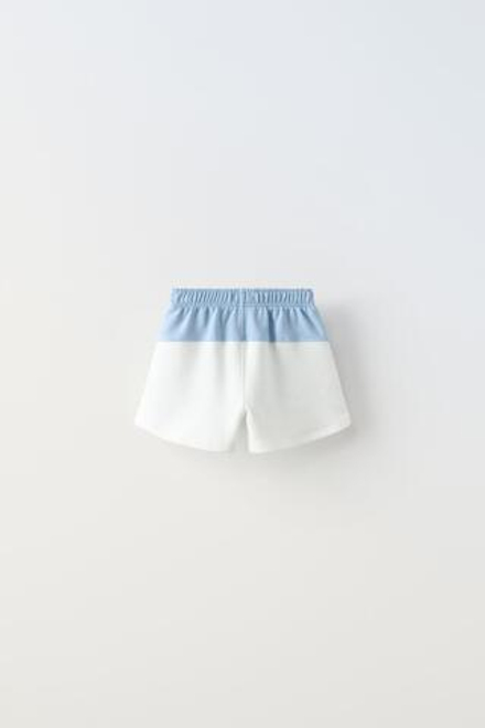 ZARA ШОРТЫ-БЕРМУДЫ В СТИЛЕ КОЛОР-БЛОК С НАДПИСЬЮ, СИНИЙ