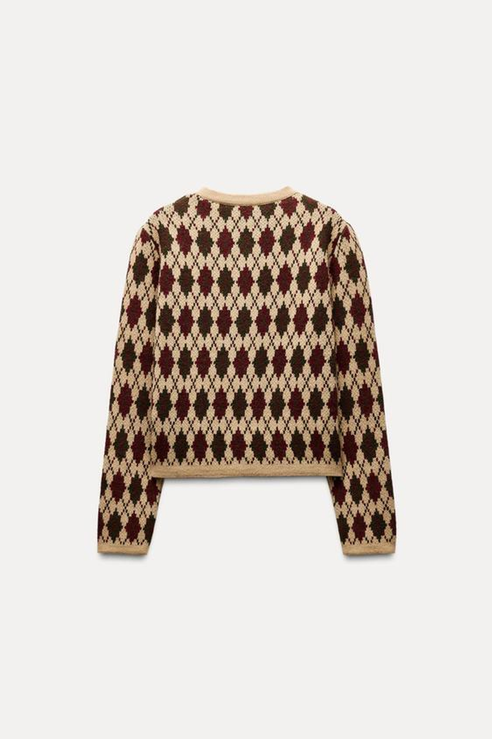 ZARA КАРДИГАН С УЗОРОМ «РОМБЫ», РЫЖЕВАТО-КОРИЧНЕВЫЙ