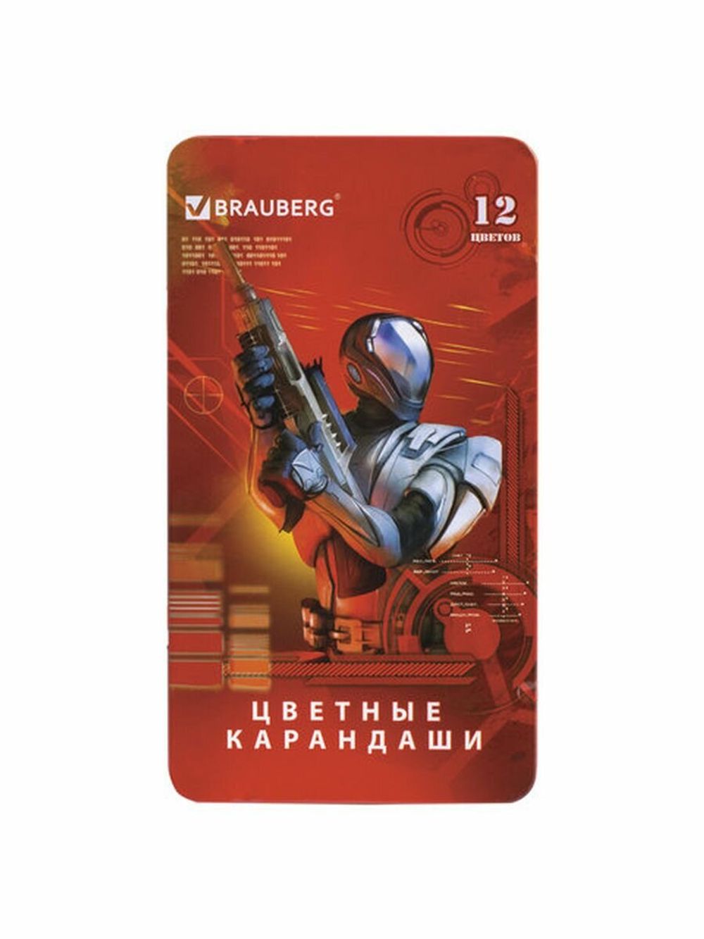 Карандаши цветные BRAUBERG "Star Patrol", 12 цв., заточенные, металлическая упаковка, 180543
