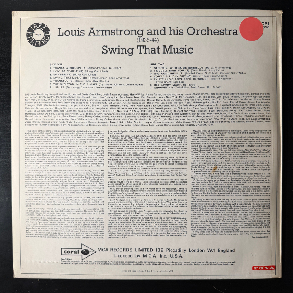 Louis Armstrong And His Orchestra ‎– (1935-44) - Swing That Music (Англия)