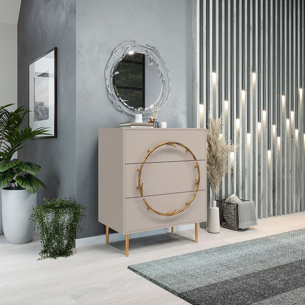 Комод Арт Колор matte Стайл Голд с 3 ящиками Серый агат матовый