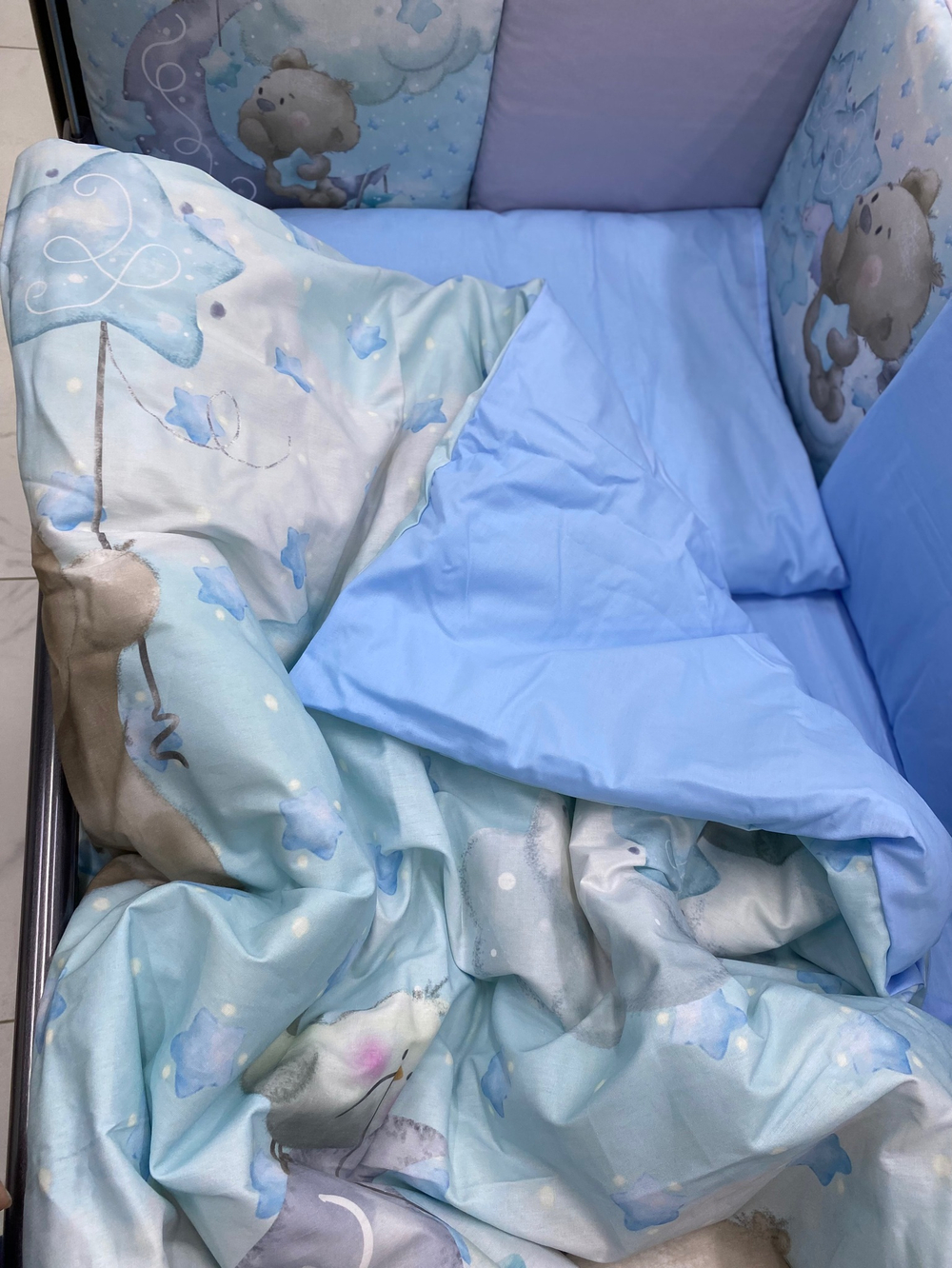 Комплект постельного белья 17-ти предметный "AmaroBaby" (подушечки), Candy Bear, голубой сатин